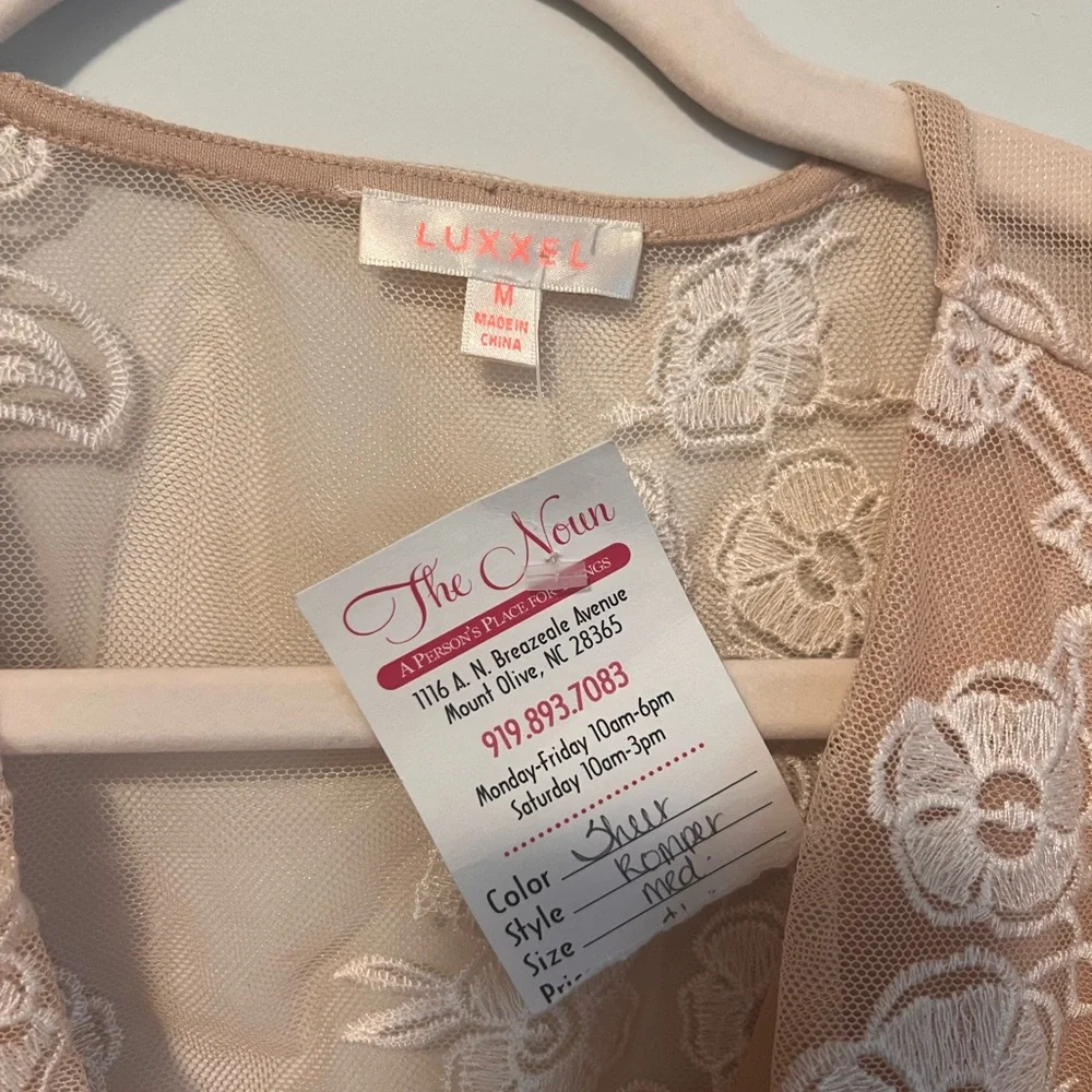 Floral Embroidered Sheer Tan Romper - Picture 4 of 4